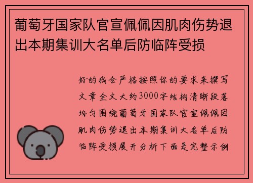 葡萄牙国家队官宣佩佩因肌肉伤势退出本期集训大名单后防临阵受损 葡萄牙国家队官宣佩佩因肌肉伤势退出本期集训大名单后防临阵受损